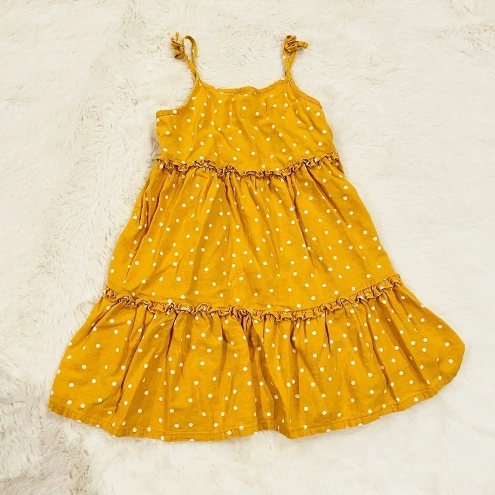 OshKosh B’Gosh Toddler Girl’s Golden Yellow Linen Polka Dot Tiered Dress Size 5T